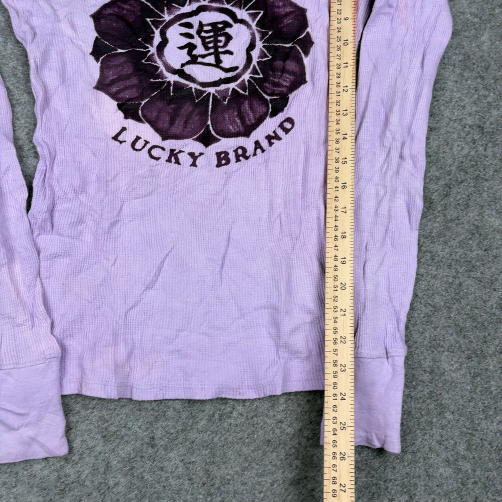 Lucky Brand Thermal Shirt Women Medium Purple Y2K Flower Graphic Waffle Knit - Picture 9 of 14